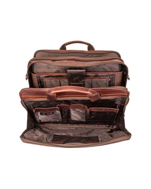 Mancini Brown Double Compartment Leather Briefcase for men
