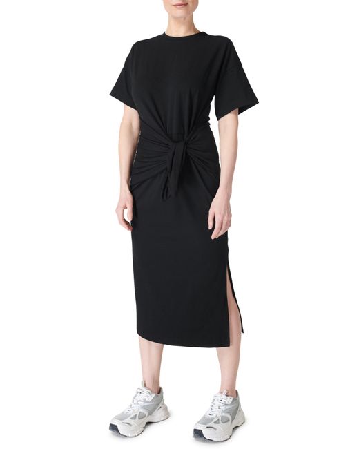 Sweaty Betty Short Sleeve Tie Front Midi Dress in Black | Lyst