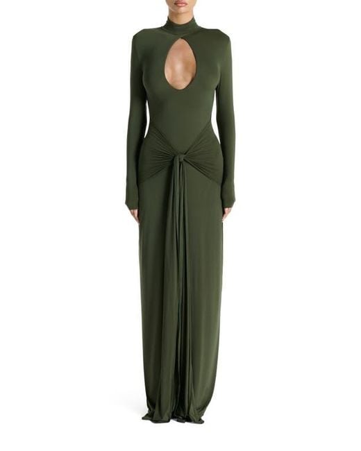Naked Wardrobe Cutout Tie Front Long Sleeve Maxi Dress in Green | Lyst