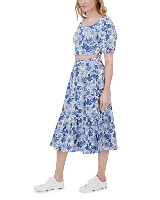 Lucky Brand Blue Floral Two-piece Crop Top & Midi Skirt