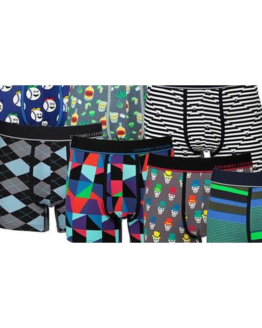 Unsimply Stitched Black 7-Pack Assorted Stretch Cotton Trunks for men
