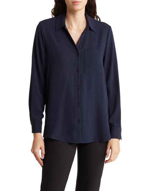 Adrianna Papell Blue Long Sleeve Button-up Shirt