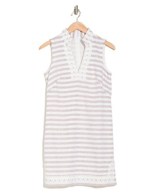 Eliza J White Stripe Sleeveless Linen & Cotton Shift Dress