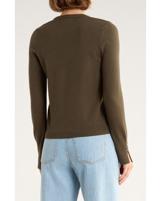 French Connection Green Split Cuff Crop Sweater