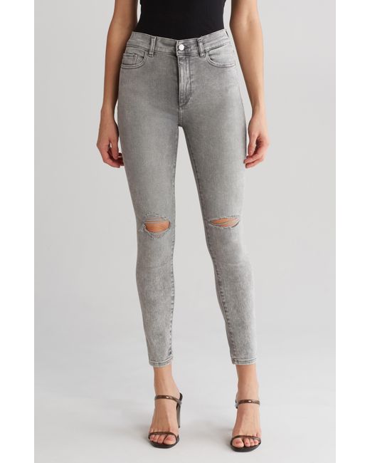 DL1961 Gray Farrow Instasculpt High Waist Ripped Ankle Skinny Jeans