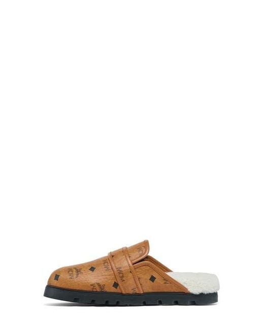 MCM Brown Monogram Genuine Shearling Lined Mule for men