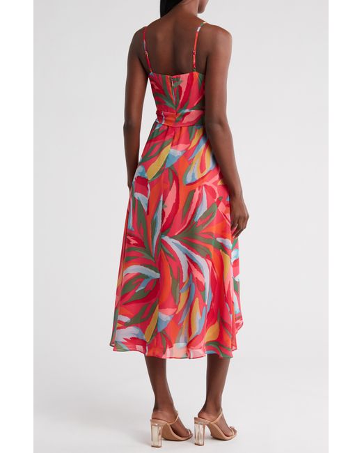 Vince Camuto Red Abstract Floral High-low Chiffon Dress