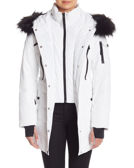 white faux fur puffer jacket