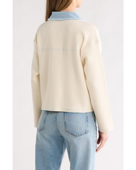 Nanette Lepore Denim Trim Button Front Cardigan in Blue | Lyst