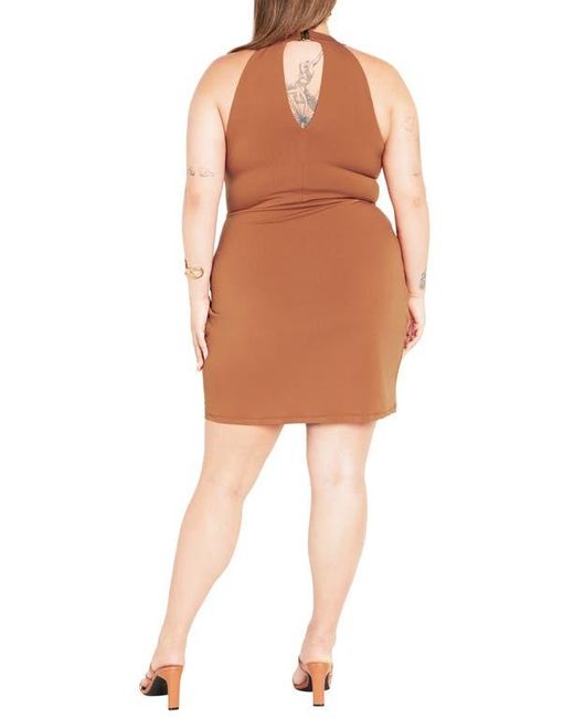 City Chic Orange Roxie Ruched Sleeveless Dress