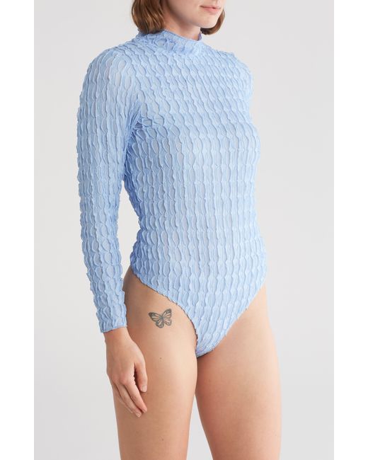 Free People Blue Party Favor Textured Long Sleeve Bodysuit
