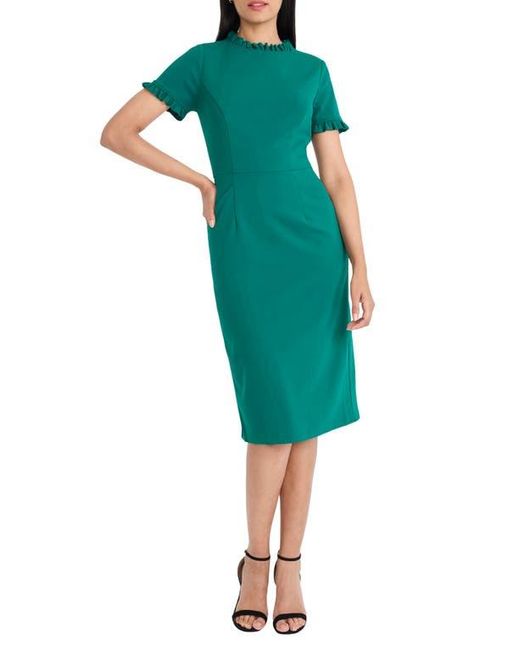 Maggy London Green Ruffle Short Sleeve Pocket Sheath Dress