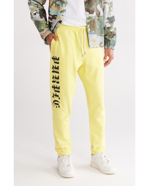 Purple Brand Yellow Gothic Logo French Terry Sweatpants for men