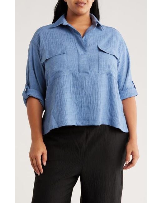 Max Studio Blue Textured Collared Shirt