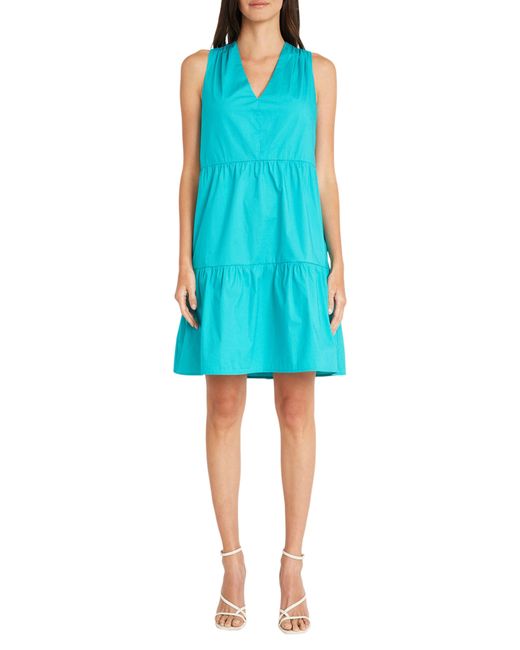 Maggy London Blue Sleeveless Tiered Fit & Flare Dress
