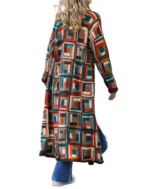 Saachi Blue Granny Square Crochet Longline Cardigan