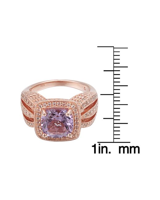 Suzy Levian Pink Cushion Cut Semiprecious Stone & White Topaz Halo Ring