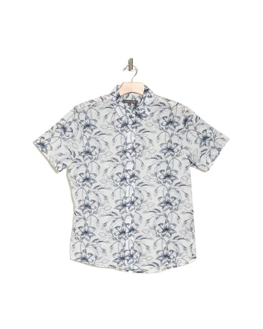 Slate & Stone White Floral Print Cotton Short Sleeve Button-up Shirt for men