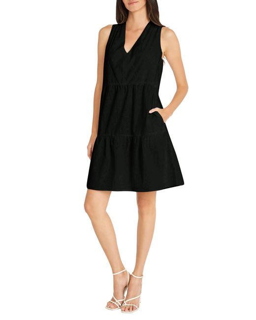 Maggy London Black Sleeveless Tiered Fit & Flare Dress