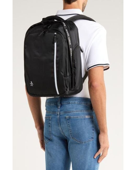 Original Penguin Black Zip Nylon Backpack for men