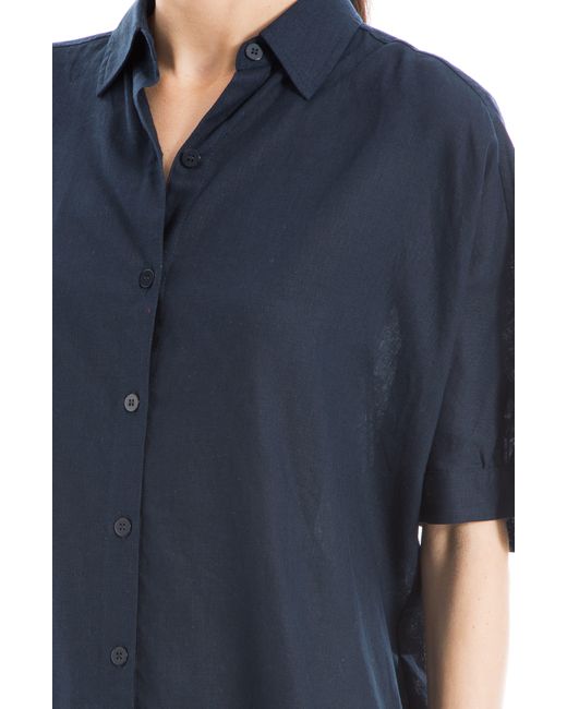 Max Studio Black Oversize Linen Blend Button-up Shirt