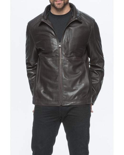 Andrew Marc Brown Lambskin Leather Jacket With Genuine Rabbit Fur Trim for men