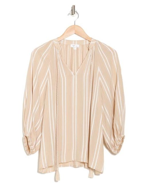Gemma Jane Natural Stripe Woven Split Neck Top