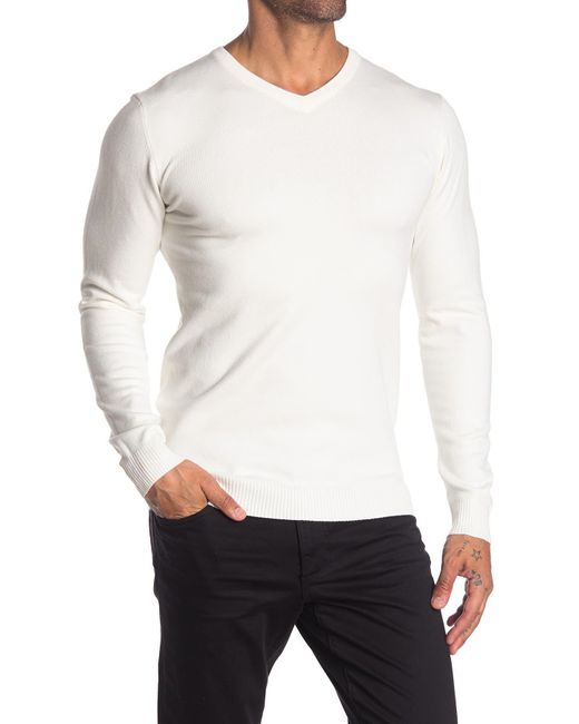 Xray Jeans White V-neck Rib Knit Sweater for men