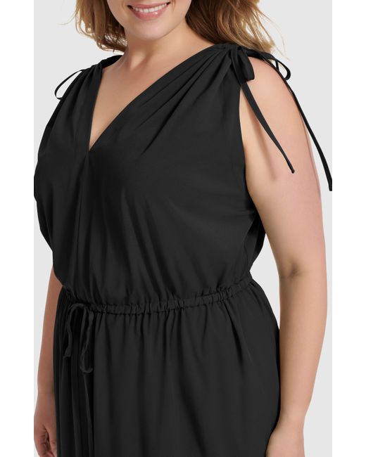 Calvin Klein Black Sleeveless Tiered Midi Dress
