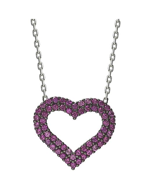 Suzy Levian Purple Sterling Cubic Zirconia Heart Pendant Necklace