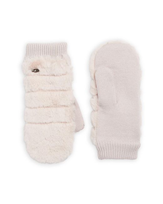 UGG UGG Quilted Faux Fur Mittens in Natural Lyst