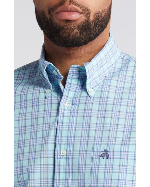 Brooks Brothers Blue Regular Fit Spring Check Cotton Dress Shirt for men