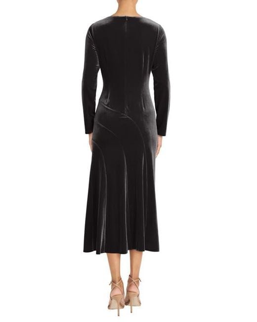 Maggy London Black Long Sleeve Velvet A-Line Midi Dress