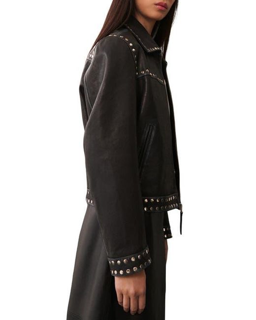 Mango Black Studded Leather Jacket