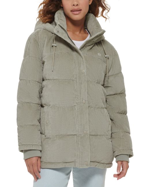 Levi's Corduroy Hooded Puffer Jacket in Gray Lyst