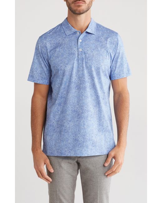Bugatchi Blue Abstract Print Stretch Cotton Polo for men