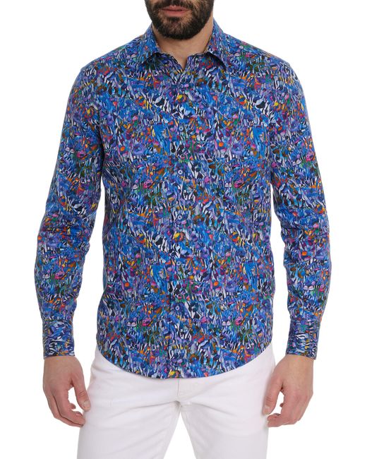 Robert Graham Blue Abstract Print Long Sleeve Shirt for men
