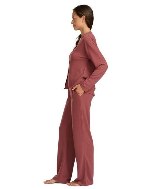 Splendid Red Waffle Stitch Long Pajamas