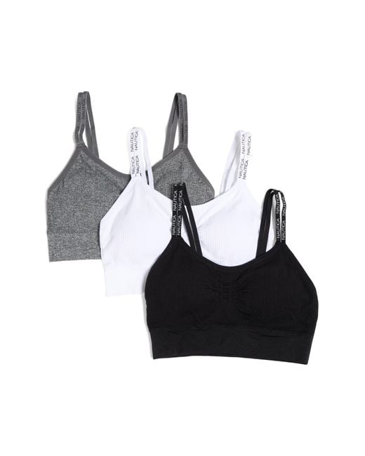 Nautica 3-pack Ribbed Seamless Bralettes in Black