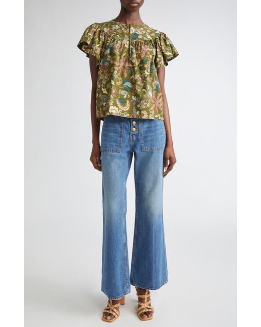 Ulla Johnson Blue Perline Flutter Sleeve Top
