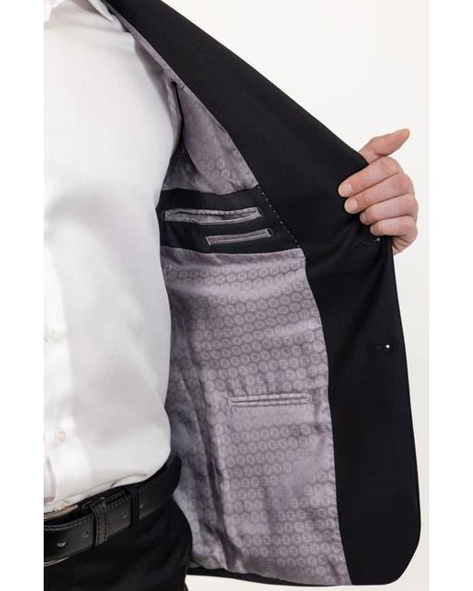 PINOPORTE Black Solid Stretch Wool Suit for men