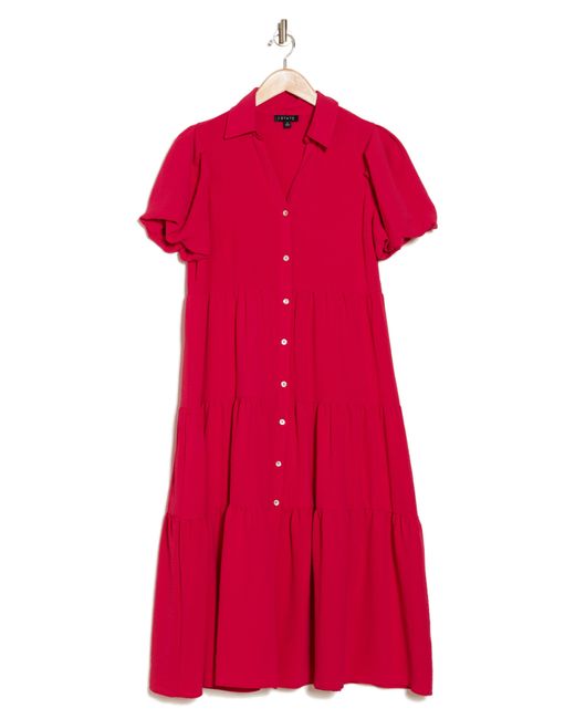 1.STATE Red Puff Sleeve Shirt Dress