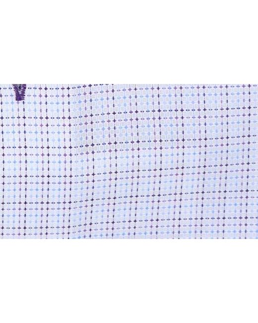 Lorenzo Uomo Blue Trim Fit Textured Mini Grid Dress Shirt for men