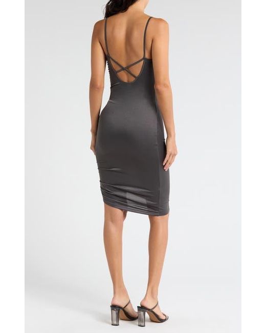 Free People Black Adjustable Ruched Polyester Slip Dress
