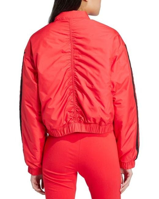 Adidas Red Essentials 3-Stripes Water Repellent Crop Track Jacket