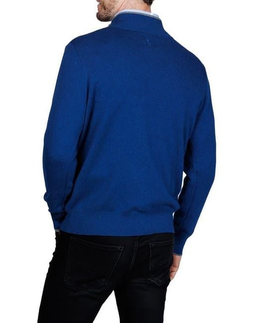 Tailorbyrd Blue Fine Knit Quarter Zip Sweater for men