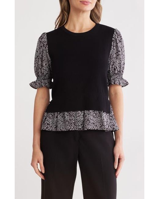 Nanette Lepore Black Twofer Puff Sleeve Top
