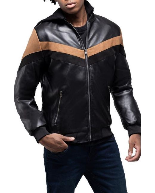 Xray Jeans Black Hooded Faux Leather Moto Jacket for men