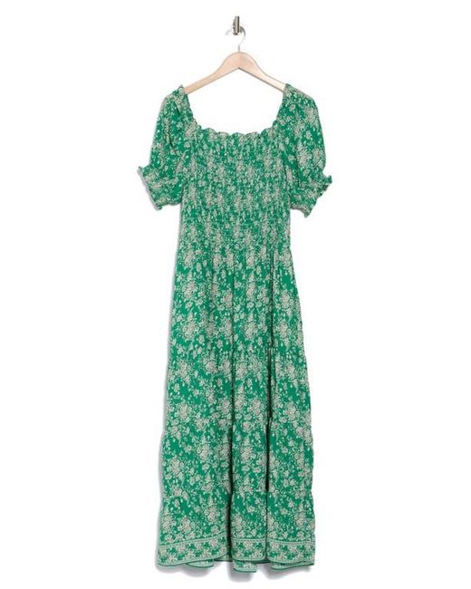 Max Studio Green Short Sleeve Smocked Tiered Maxi Dress