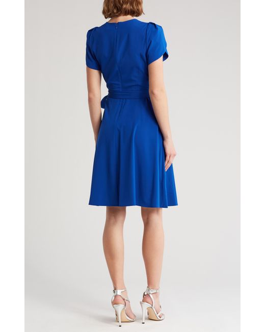 Calvin Klein Blue Tulip Short Sleeve A-line Dress